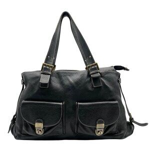 Pulicati Black Pebbled Leather Convertible Satchel Bag